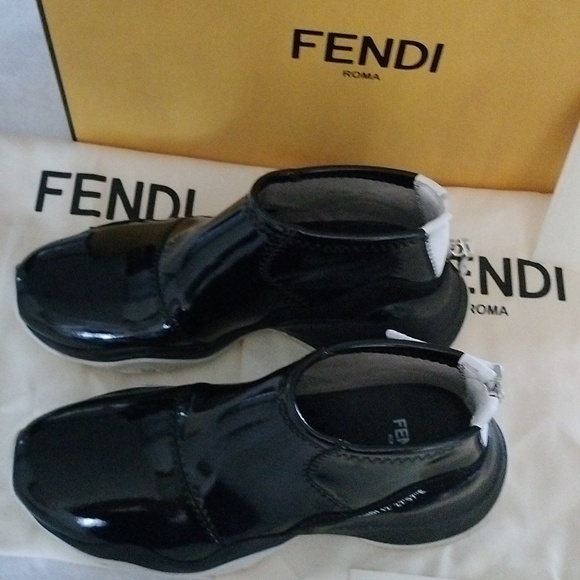 Fendi Black Glossed Neoprene Zip Sneakers Size 5.5/36 - Picture 11 of 16